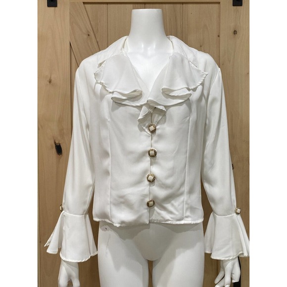 Vintage Ruffle White Blouse Top Ultra-Sexy Hippie Retro size 8 - Picture 14 of 15
